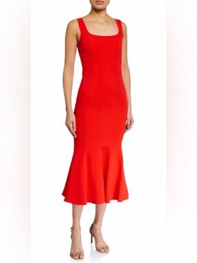 Veronica Beard Gloria Poppy Red Square Neck Flare Dress